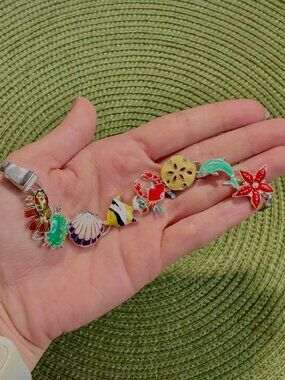 Sea Life Themed Charm Bracelet Magnetic Clasp Coastal Nautical Jewelry Dolphin